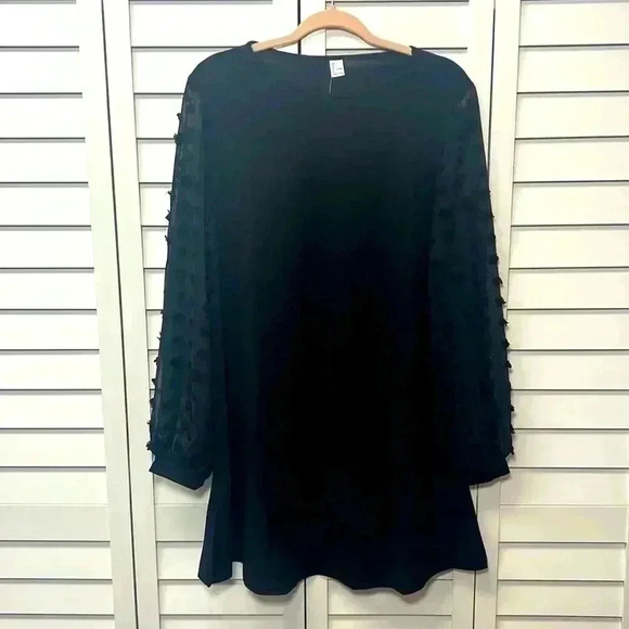 SweatyRocks Long Sleeve Pullover Swiss Dot Mini Dress Size Large Black NWT - Picture 3 of 7